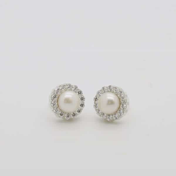 18ct White Gold Pearl & Diamond Stud Earrings