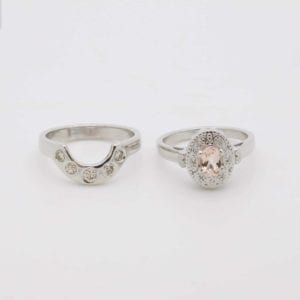 Silver Morganite and Diamond Cluster Ring in White Gold