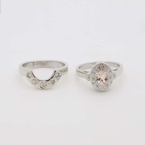 Silver Morganite and Diamond Cluster Ring in White Gold