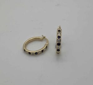 Yellow Gold Sapphire and Diamond Hoop earrings