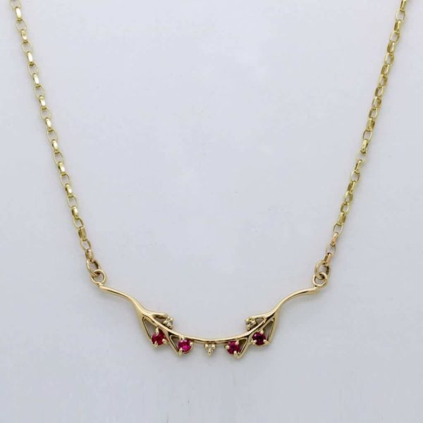 9ct Yellow Gold Ruby & Diamond Necklace