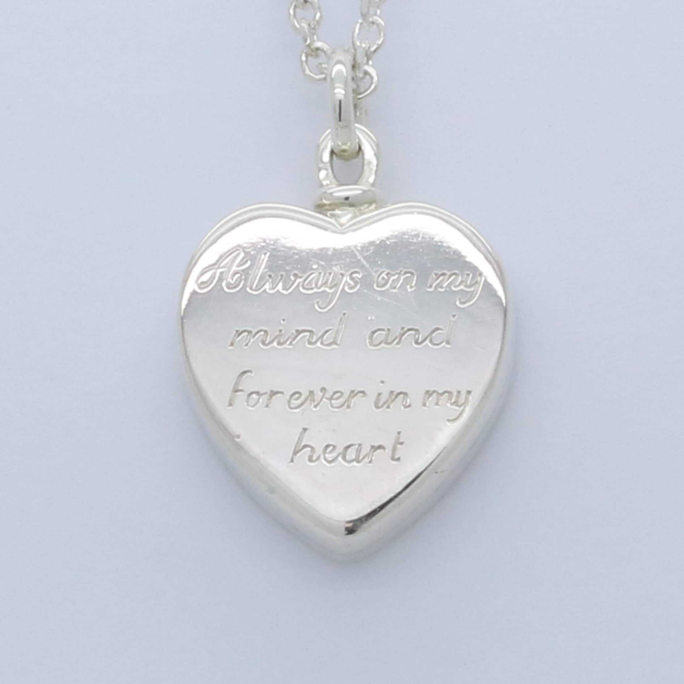 Silver heart engraved ashes pendant