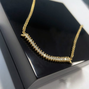 18ct Gold Bar Necklace with Marquise Cut Diamonds